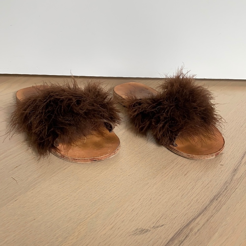 Brother Vellies brown feather sandal size 9